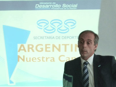 El Secretario de Deporte de la Nación, Claudio Morresi, durante el encuentro nacional de Argentina Nuestra Cancha.