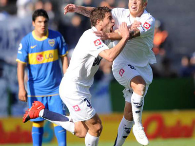 Gerlo grita su gol en el último enfrentamiento entre Quilmes y Boca.