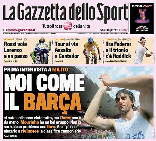 Sus declaraciones fueron tapa del diario deportivo más importante de Italia.