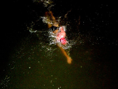 Nadar bajo las sombras de la noche. Todo un desafío para los competidores.